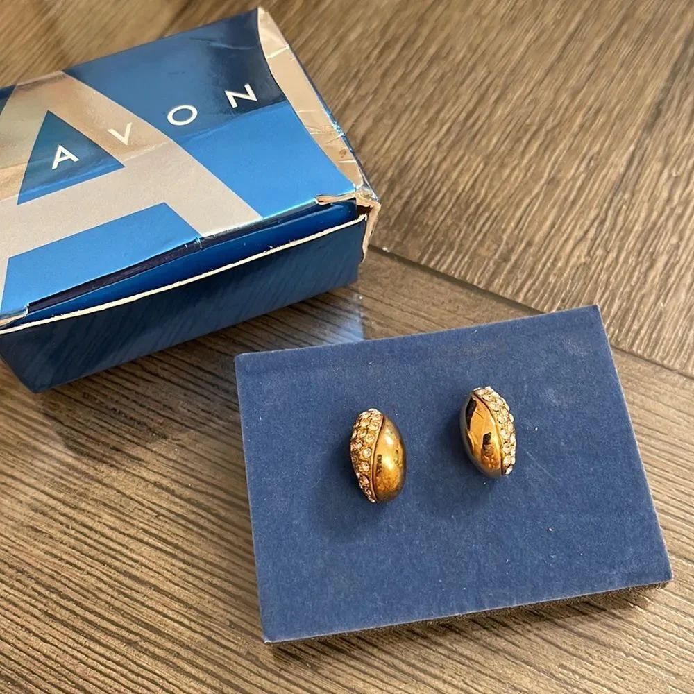 Avon Pave Swirl Earrings, Gold-tone Huggie Hoops with Rhinestones